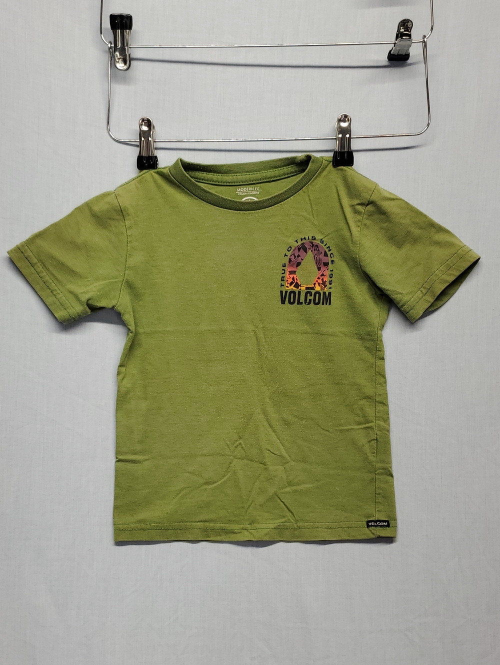 Volcom Olive Green Short Sleeve Tee with Colorful Chest Arch Graphic#433